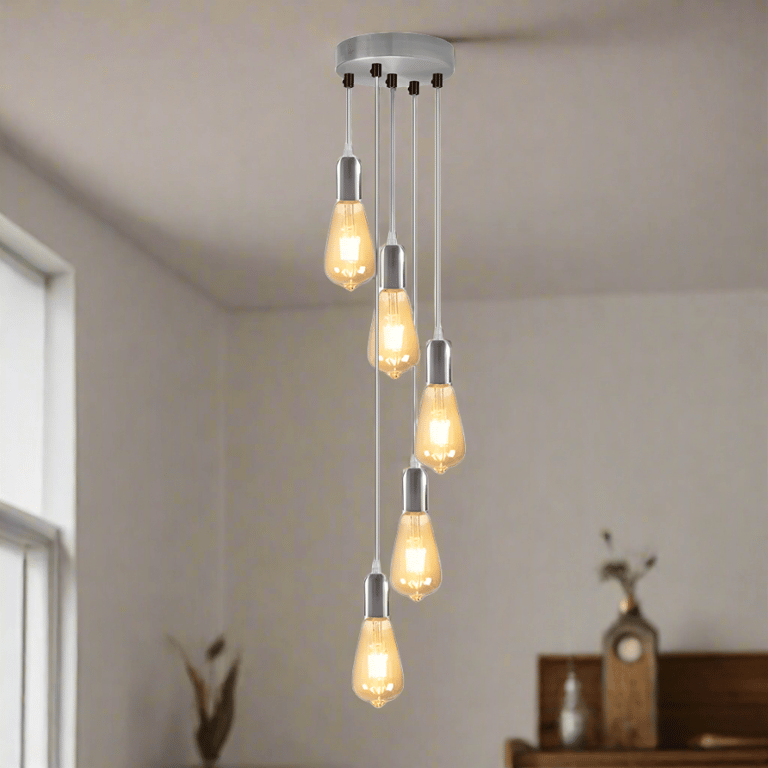 Industrial 5-Light Adjustable Height Metal Pendant Light Fitting
