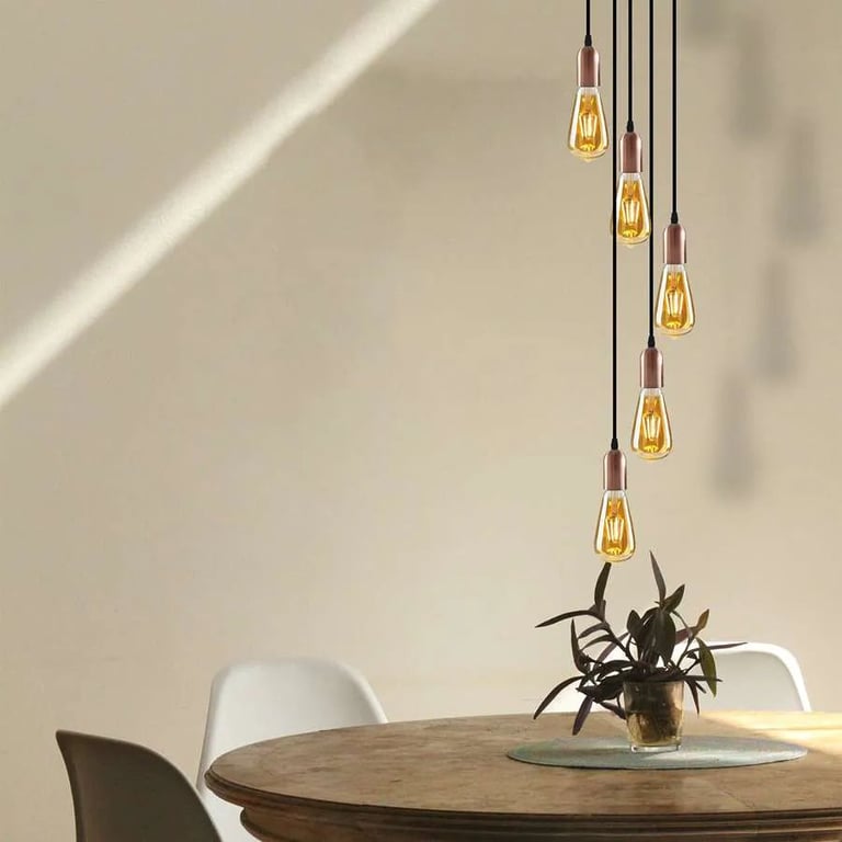Industrial 5-Light Adjustable Height Metal Pendant Light Fitting