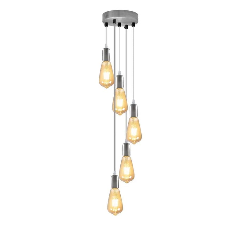 Industrial 5-Light Adjustable Height Metal Pendant Light Fitting