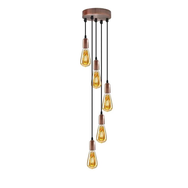 Industrial 5-Light Metal Pendant Light Fitting for Staircase - Adjustable Height & Vintage Style