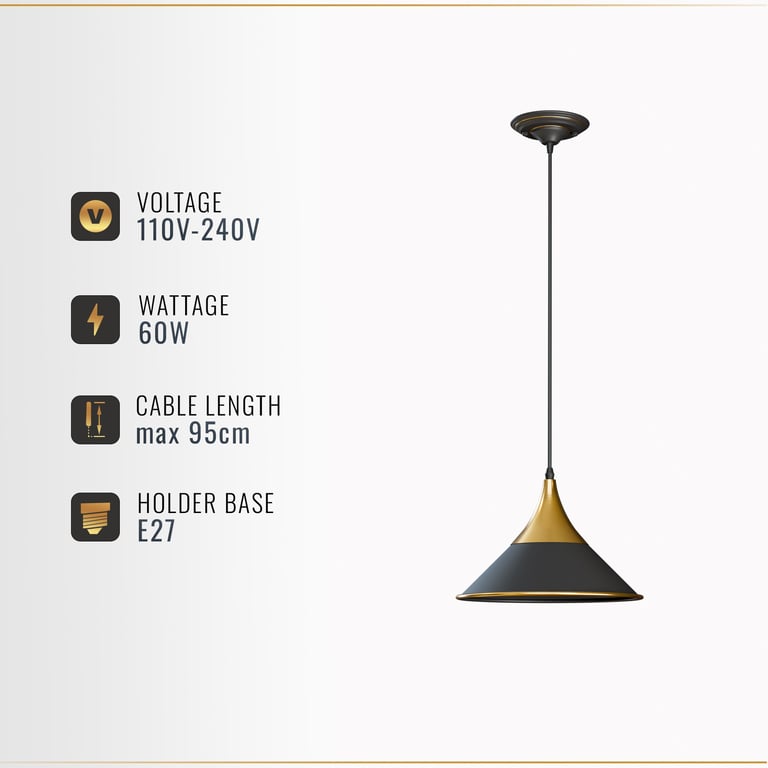 Industrial Metal Pendant Lamp - Vintage Style Ceiling Light Fixture for Kitchen, Bar & Bedroom
