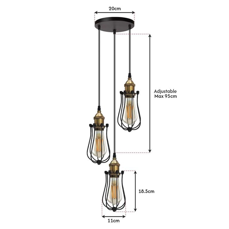 Industrial Light Bulb Cages & Cluster Ceiling Lights - Adjustable Dimmable Pendant Lighting Set