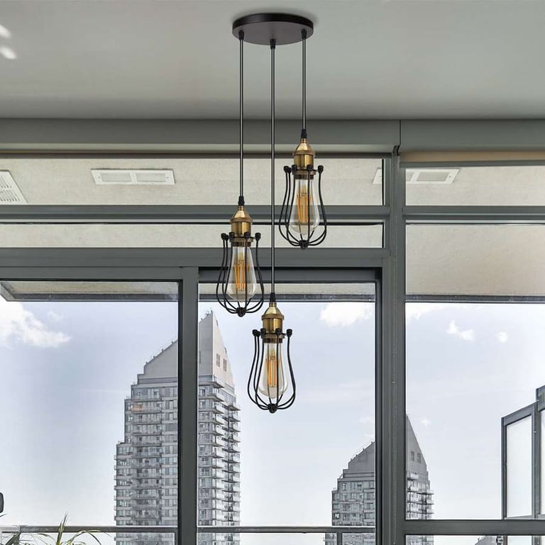 Industrial Light Bulb Cages & Cluster Ceiling Lights - Adjustable Dimmable Pendant Lighting Set