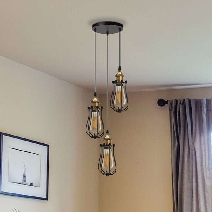 Industrial Light Bulb Cages & Cluster Ceiling Lights - Adjustable Dimmable Pendant Lighting Set
