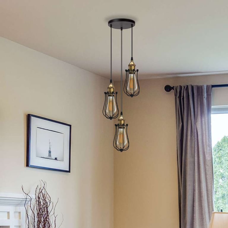 Industrial Light Bulb Cages & Cluster Ceiling Lights - Adjustable Dimmable Pendant Lighting Set
