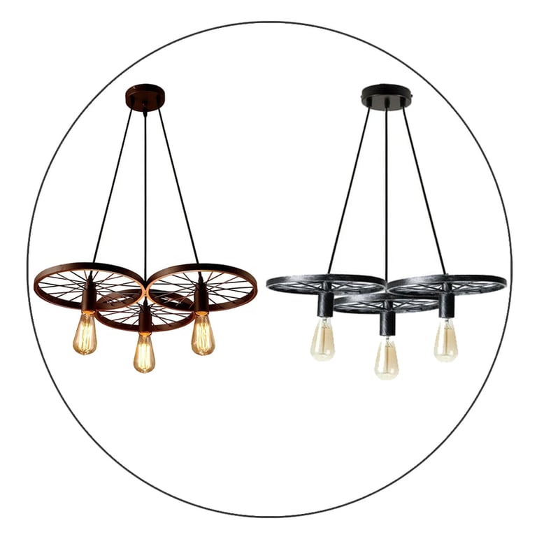 Industrial Wheel Pendant Light - Rustic Red and Brushed Silver Metal Ceiling Lamp for Bar and Warehouse Lighting