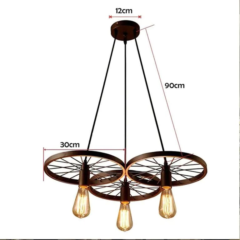 Industrial Wheel Pendant Light - Rustic Red and Brushed Silver Metal Ceiling Lamp for Bar and Warehouse Lighting