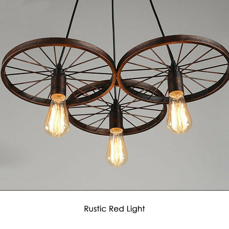 Industrial Wheel Pendant Light - Rustic Red and Brushed Silver Metal Ceiling Lamp for Bar and Warehouse Lighting