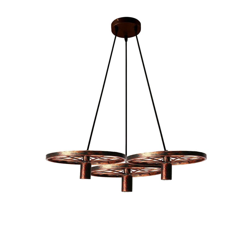 Industrial Wheel Pendant Light - Rustic Red and Brushed Silver Metal Ceiling Lamp for Bar and Warehouse Lighting