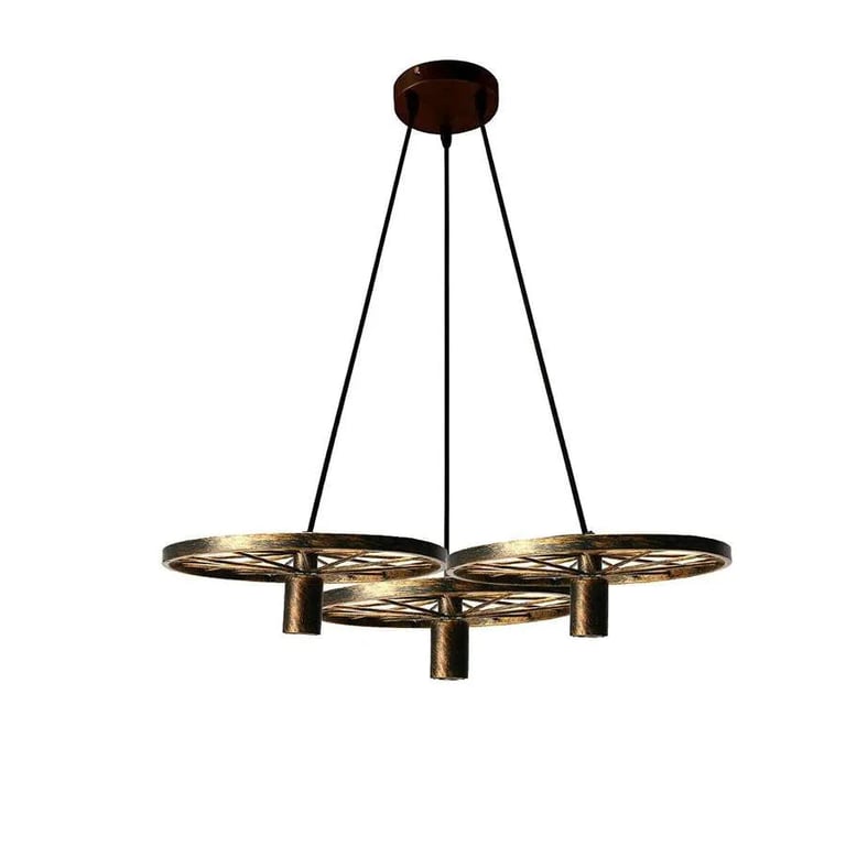 Industrial Wheel Pendant Light - Rustic Red/Brushed Silver 30cm Diameter Ceiling Lamp Fixture