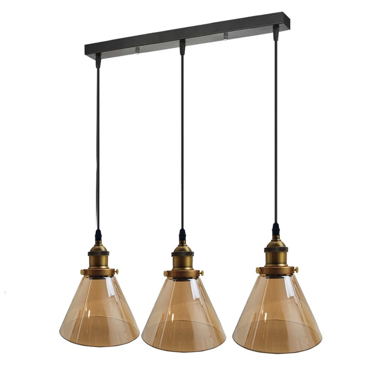 Industrial Retro Pendant Light 3-Light Cluster Amber Glass Modern LED Lights