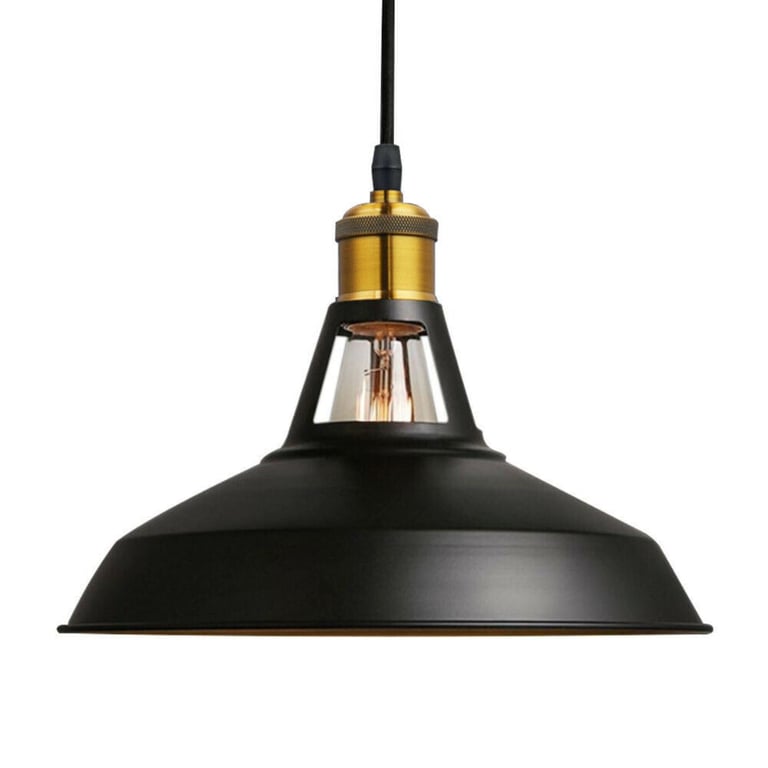 Modern Black Metal Ceiling Pendant Lightshade - Industrial Retro Style with FREE Bulb