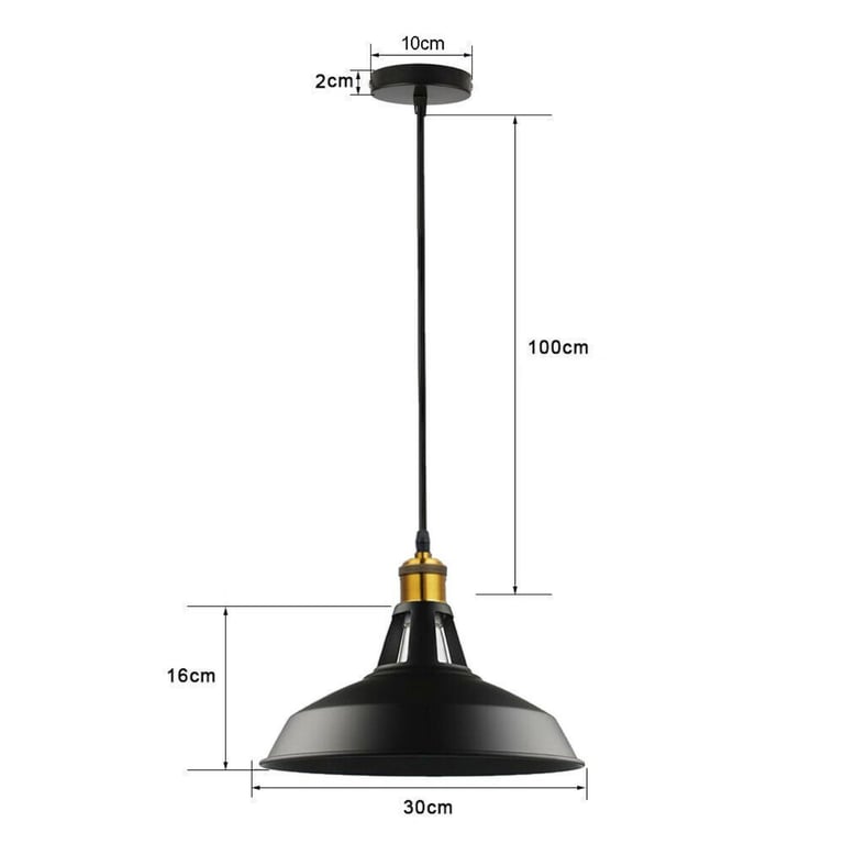 Modern Black Metal Ceiling Pendant Lightshade - Industrial Retro Style with FREE Bulb
