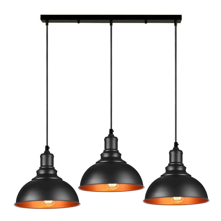Industrial Vintage Retro 3-Light Metal Pendant Ceiling Fixture with Adjustable Cable