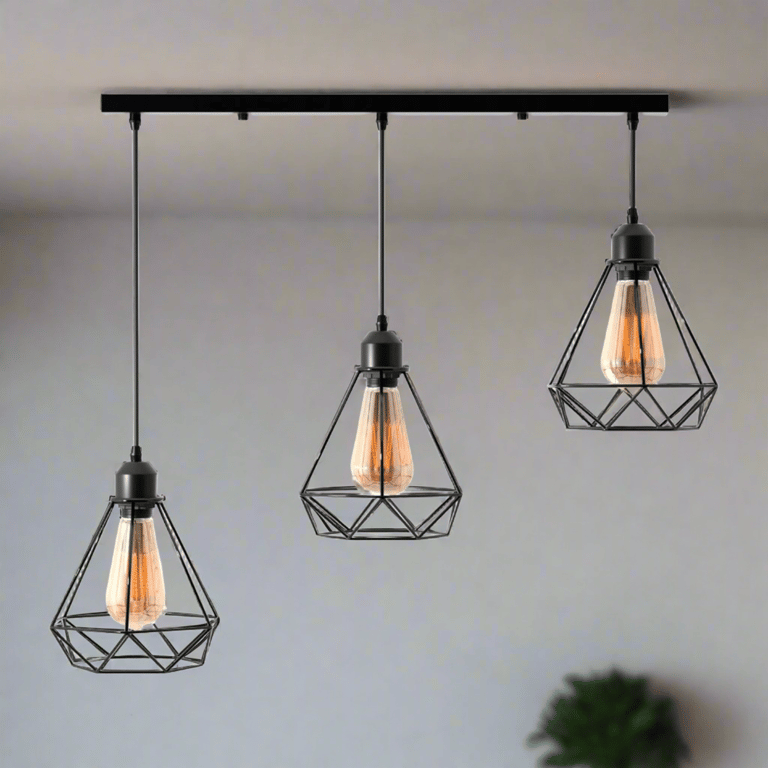 Black Industrial 3-Light Pendant Light Fixture with Adjustable Diamond Cage