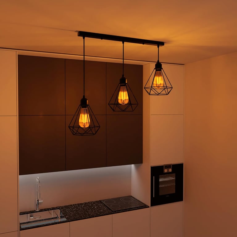 Black Industrial 3-Light Pendant Light Fixture with Adjustable Diamond Cage