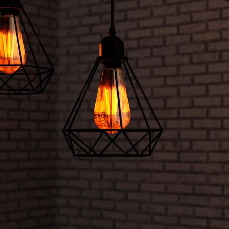 Black Industrial 3-Light Pendant Light Fixture with Adjustable Diamond Cage