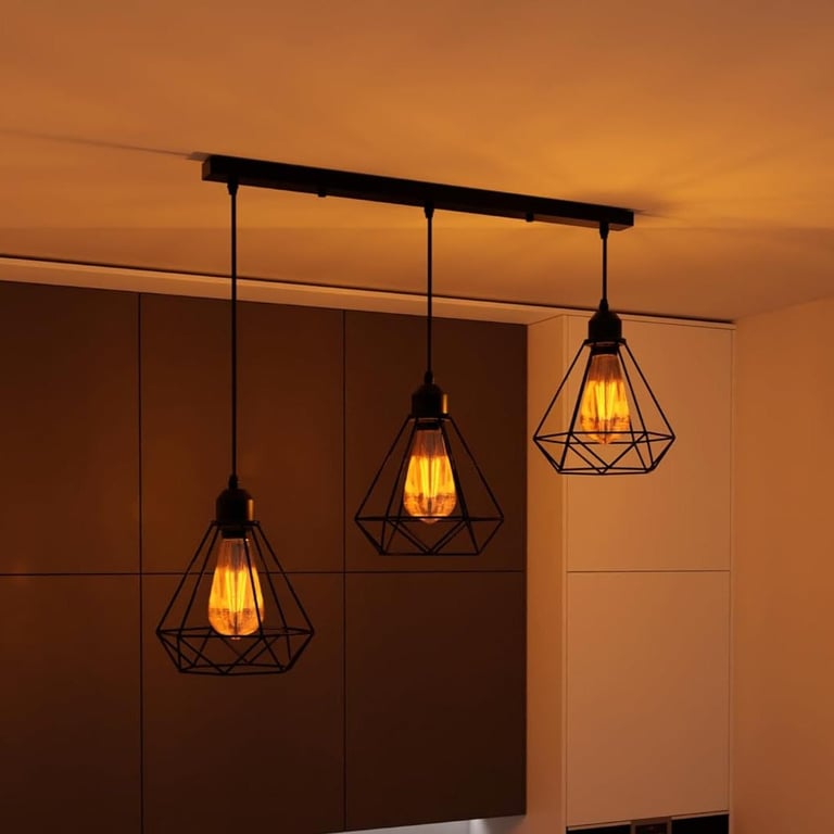 Black Industrial 3-Light Pendant Light Fixture with Adjustable Diamond Cage