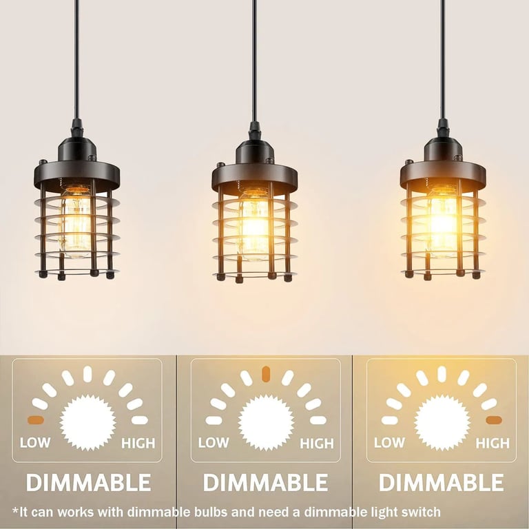 3-Light Metal Cage Cluster Pendant Ceiling Light - Dimmable E27 Bulb Compatible Retro Industrial Fixture