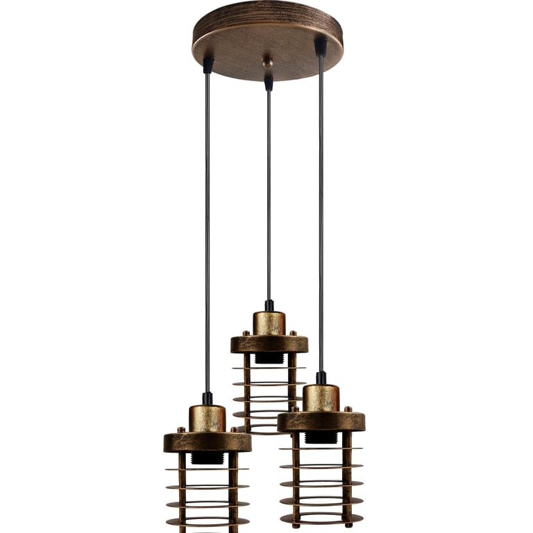 3-Light Metal Cage Cluster Pendant Ceiling Light - Dimmable E27 Bulb Compatible Retro Industrial Fixture