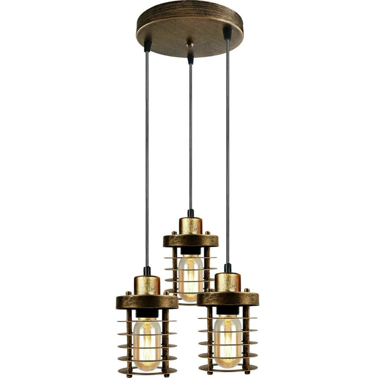 Metal Cage Cluster Pendant Light - 3-Light Retro Industrial Dimmable Ceiling Mount