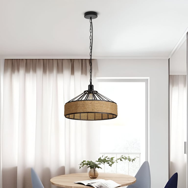 Living Room Large Rope Pendant Light with Adjustable Height and Vintage Design