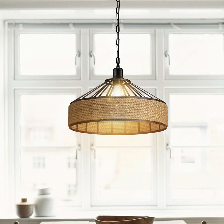 Living Room Large Rope Pendant Light with Adjustable Height and Vintage Design