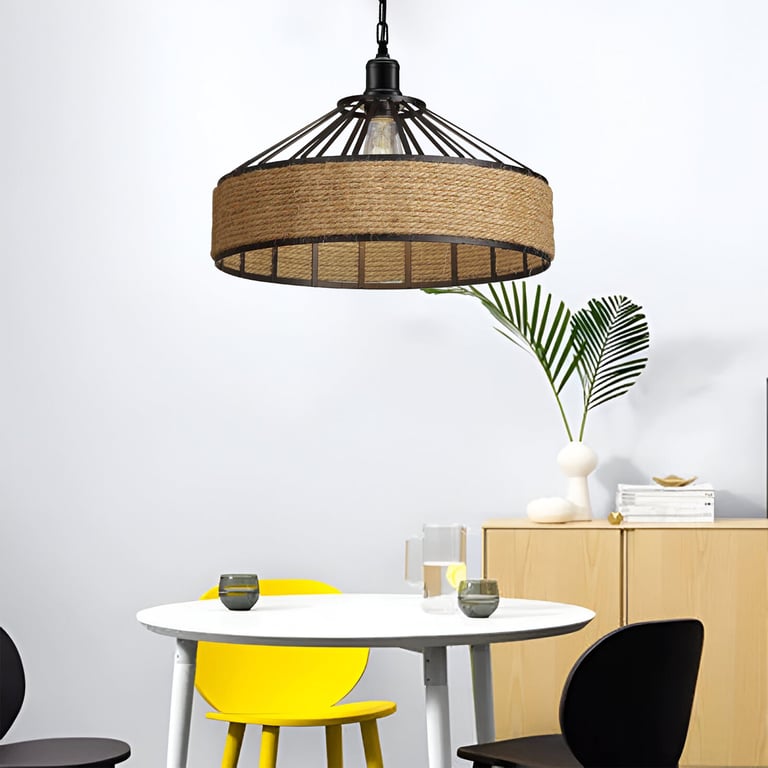 Living Room Large Rope Pendant Light with Adjustable Height and Vintage Design