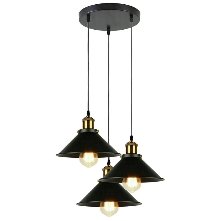 Industrial 3 Head Metal Cone Shade Dimmable Retro Pendant Light