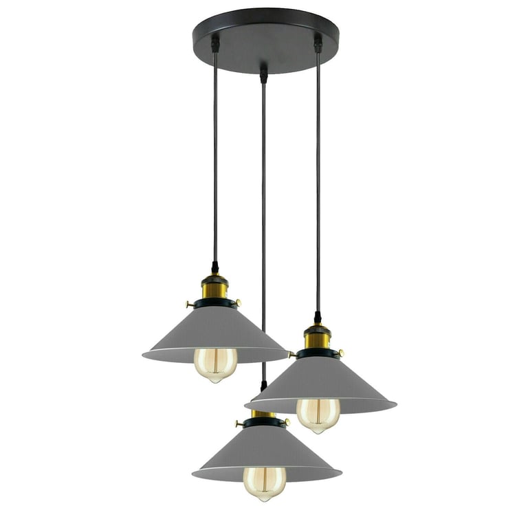 Industrial 3 Head Metal Cone Shade Dimmable Retro Pendant Light