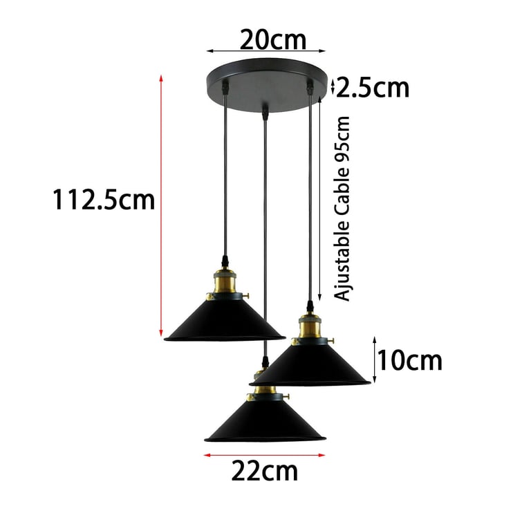 Industrial 3 Head Metal Cone Shade Dimmable Pendant Light - Vintage Style Design