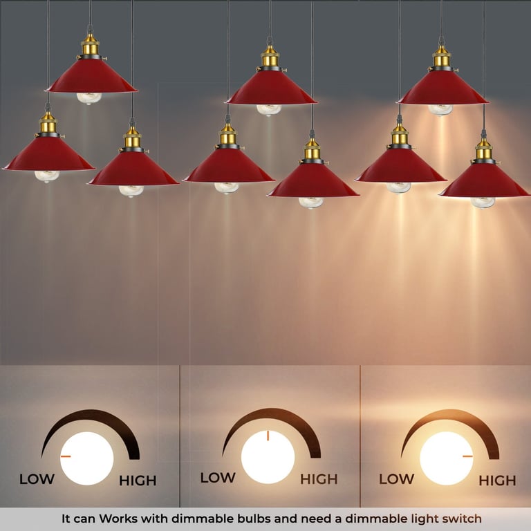 Industrial 3 Head Metal Cone Shade Dimmable Pendant Light - Vintage Style Design