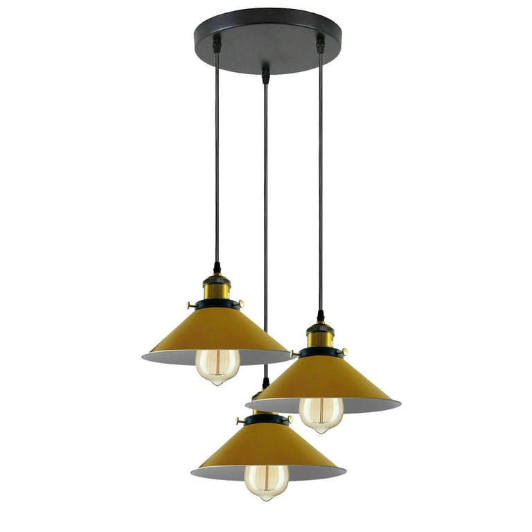 Industrial 3 Head Metal Cone Shade Dimmable Pendant Light - Vintage Style Design