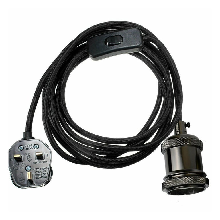 Burgundy 2m Fabric Flex Cable Plug-In Pendant Light Set with E27 Holder and Vintage Style Bulb Options