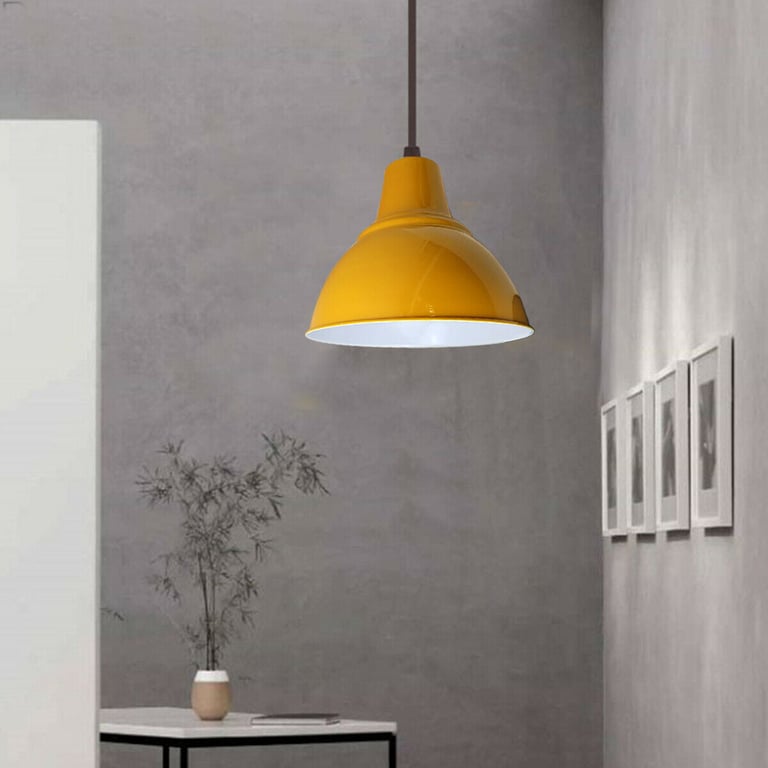 Retro Industrial Vintage Style Yellow Pendant Lamp - 27 Base Metal Shade