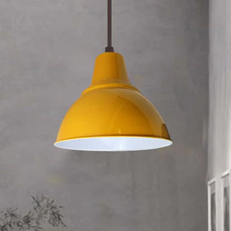 Retro Industrial Vintage Style Yellow Pendant Lamp - 27 Base Metal Shade