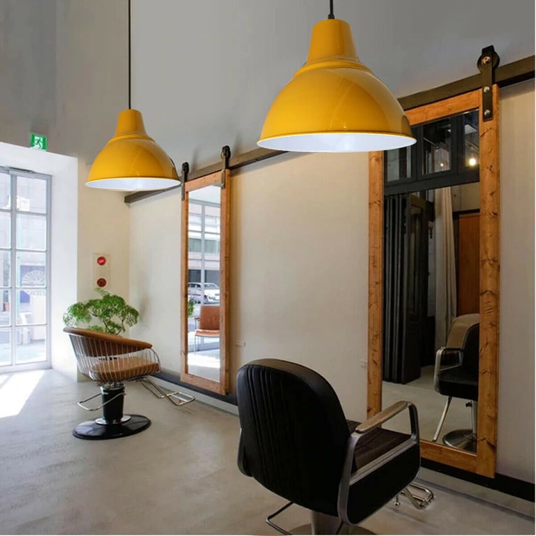 Retro Industrial Vintage Style Yellow Pendant Lamp - 27 Base Metal Shade
