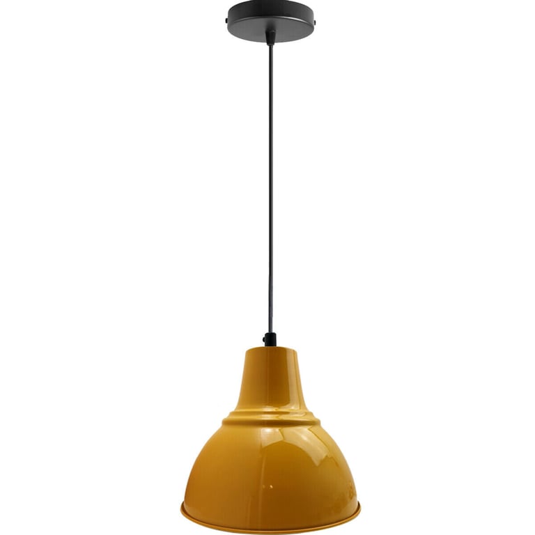 Retro Industrial Vintage Style Yellow Pendant Lamp - 27 Base Metal Shade
