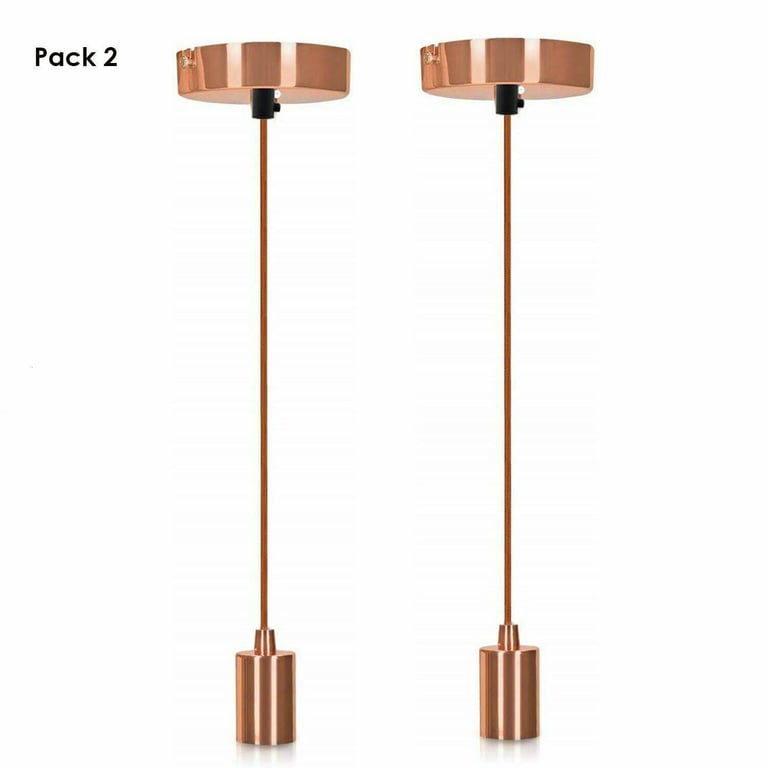 Vintage Ceiling Rose E27 Screw Pendant Light Holder Set - 2pc Metal Fabric Lamp Base