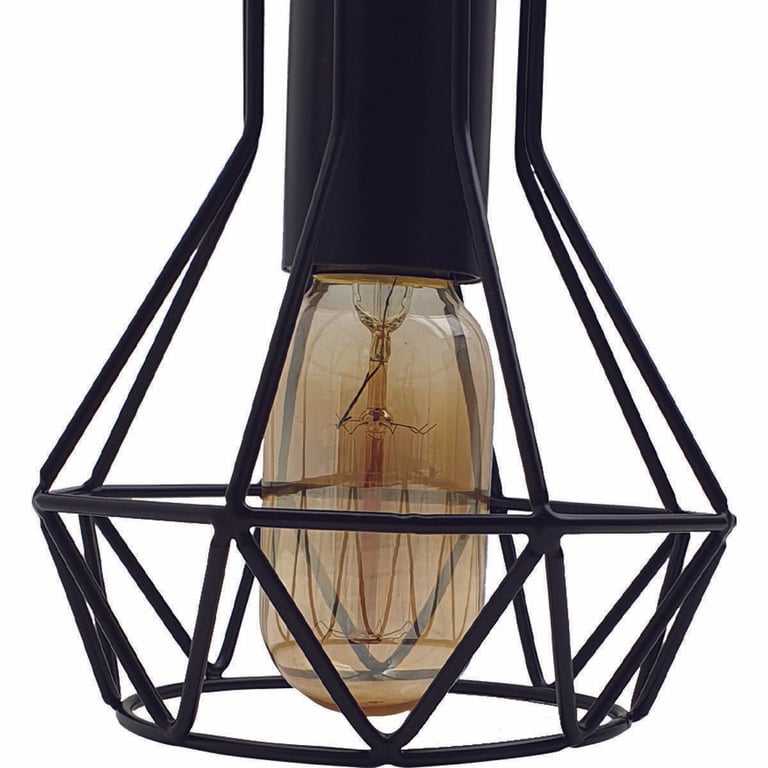 Modern 3-Head Ceiling Pendant Light - Black Metal Cage E27 Lamp Base