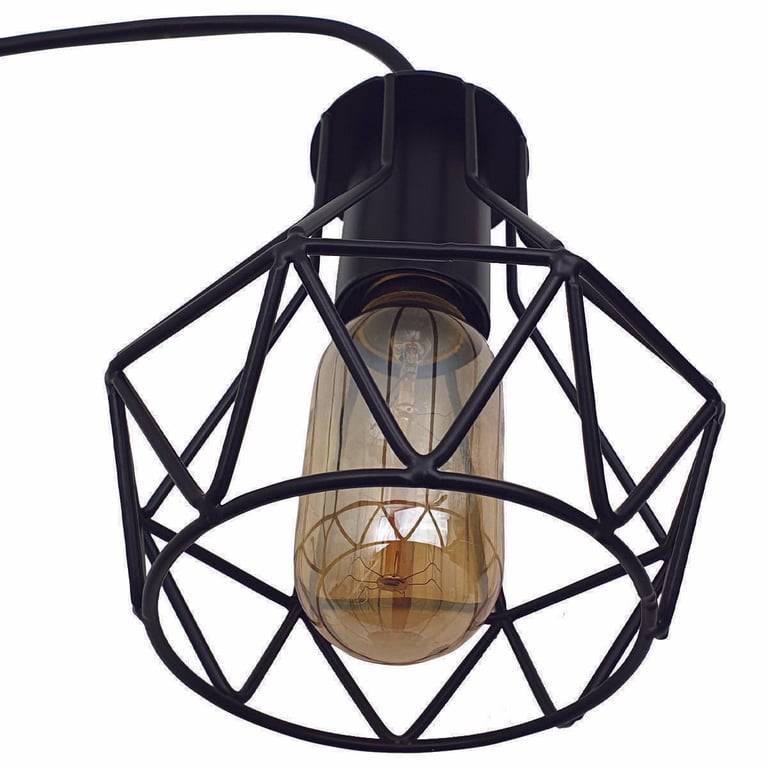 Modern 3-Head Ceiling Pendant Light - Black Metal Cage E27 Lamp Base