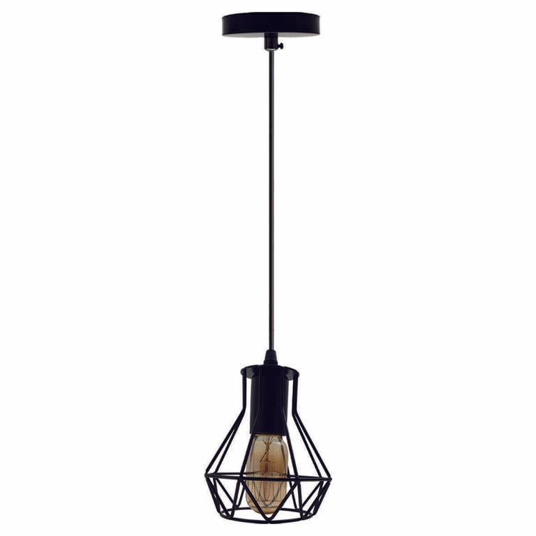 Modern Black Metal Cage Pendant Light - Industrial Home Decor E27 Lamp Base