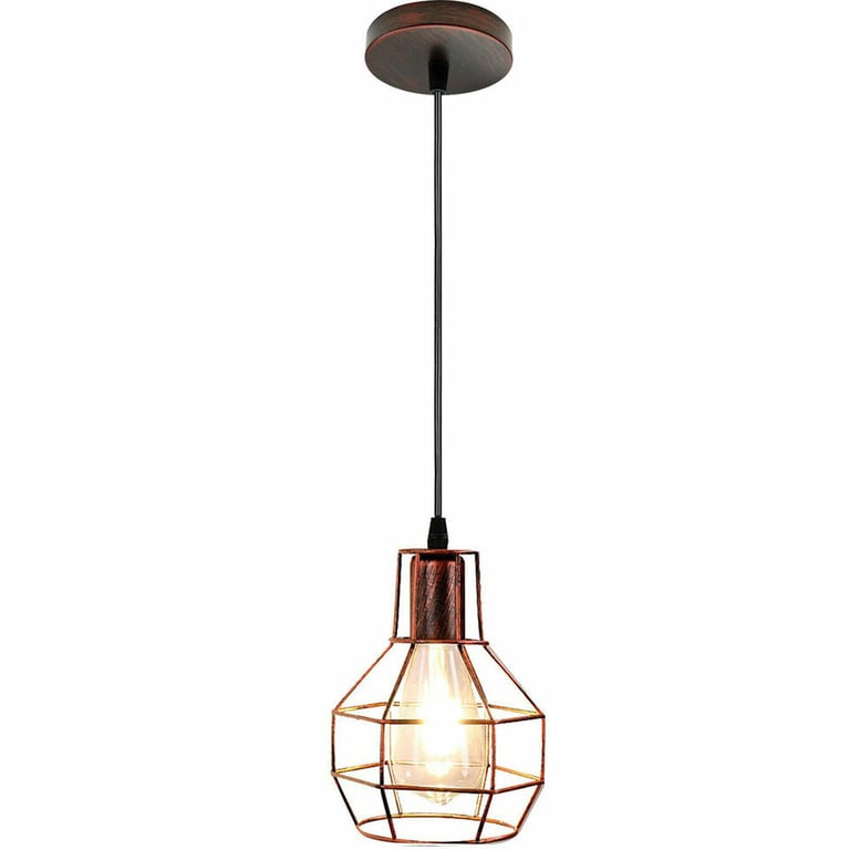 Metal Industrial Wire Cage Pendant Light - Rustic Retro Style Lighting Fixture