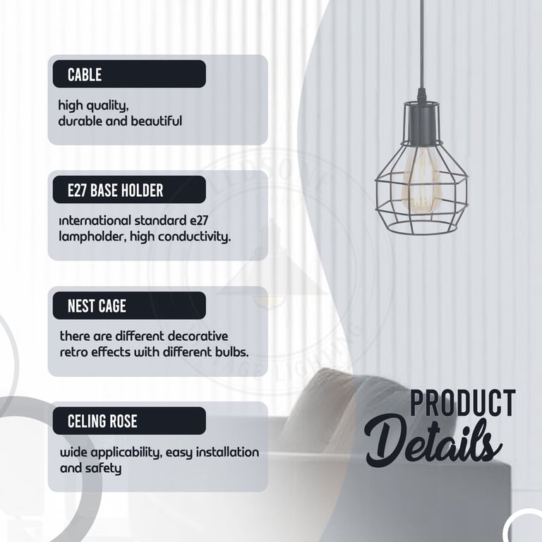 Metal Industrial Wire Cage Pendant Light - Retro Industrial Style Metal Cage Lighting Fixture