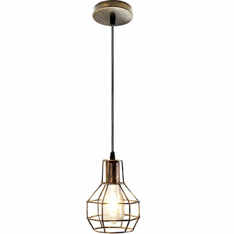 Metal Industrial Wire Cage Pendant Light - Retro Industrial Style Metal Cage Lighting Fixture