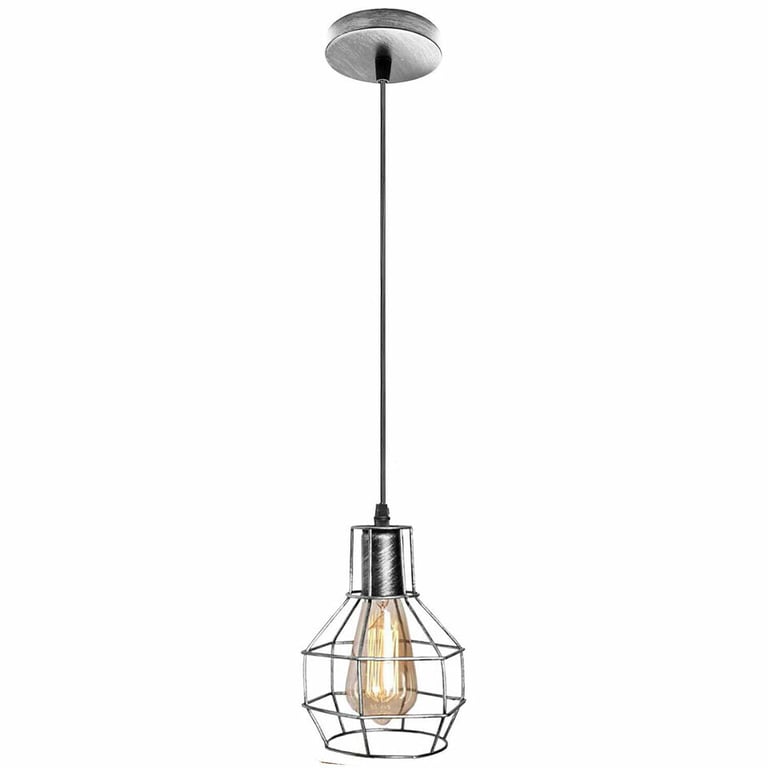 Metal Industrial Wire Cage Pendant Light - Retro Industrial Lighting Fixture for Home or Bar Decor