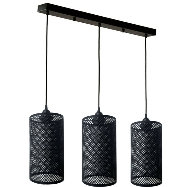 Metal Wire Cage Shade 3 Head Pendant Light - Industrial Cage Design, E27 Bulb Compatible