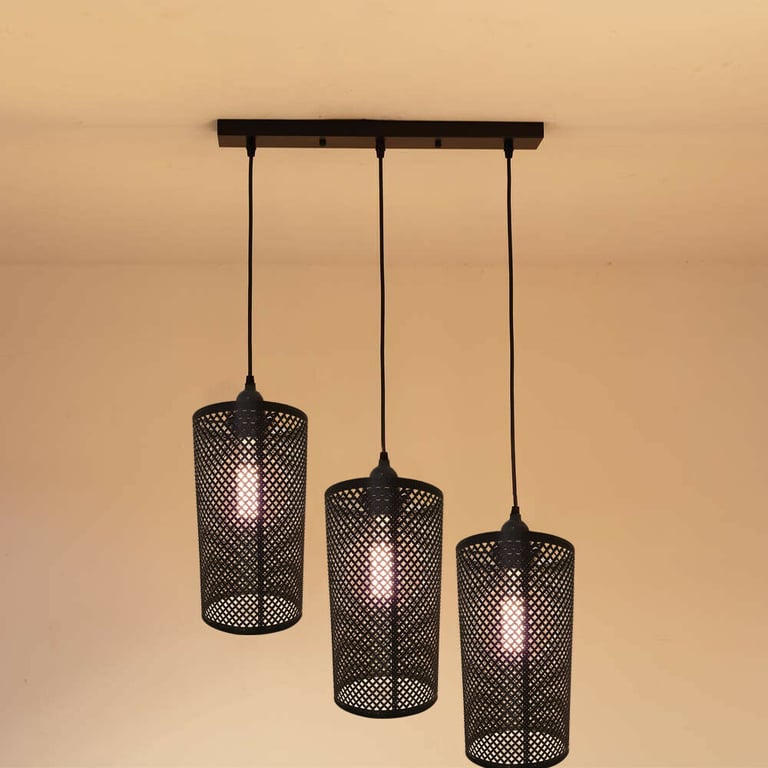 Metal Wire Cage Shade 3 Head Pendant Light - Industrial Cage Design, E27 Bulb Compatible