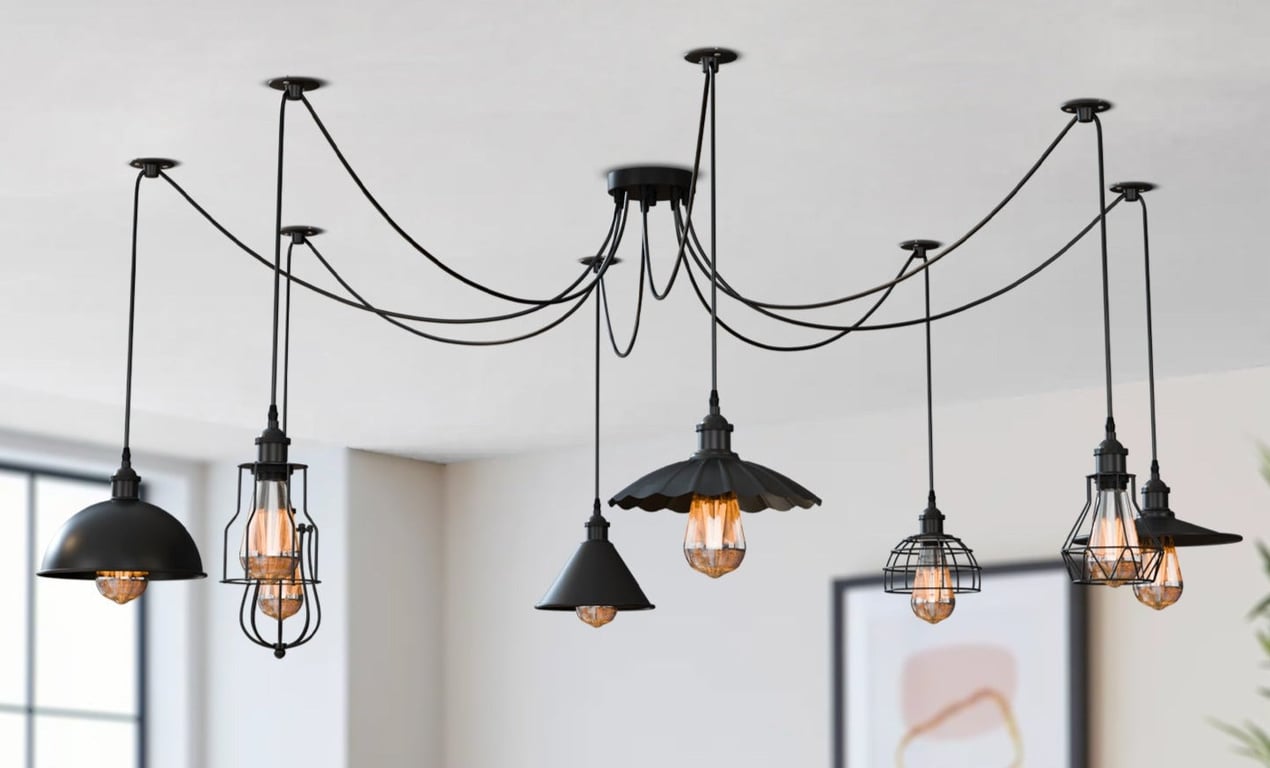 Industrial Spider Light Metal Pendant Lamp with Multi-Layer Anti-Corrosion Paint and Dimmable Bulb