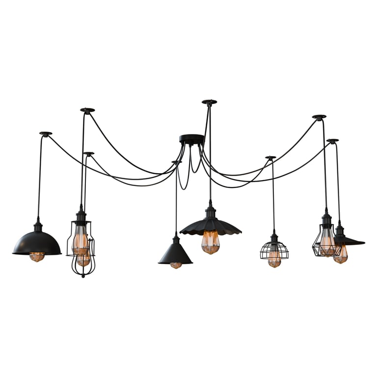 Industrial Spider Light Metal Pendant Lamp with Multi-Layer Anti-Corrosion Paint and Dimmable Bulb